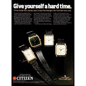 1982 Citizen Permabright Quartz Watch Vintage Print Ad Jewelry Leather Wall Art